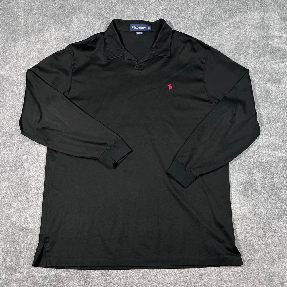 Polo Golf Ralph Lauren Long Sleeve Polo Shirt Black Cotton Red Pony Logo Mens XL